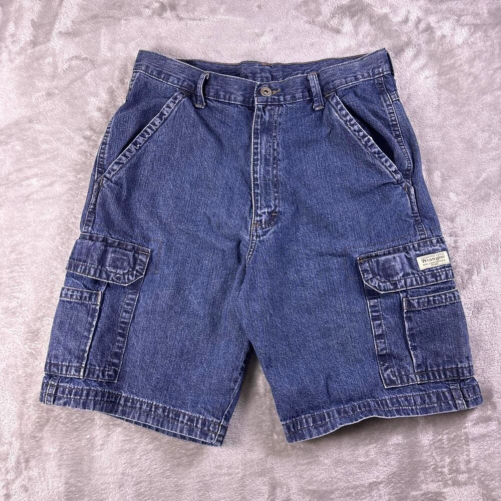 Vintage Wrangler Denim Cargo Shorts Men’s 31 Blue Y2K Jorts Utility Pockets
